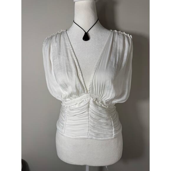 Free People Tops - Free People Boho Tie V Neck White Sleeveless Blouse Large